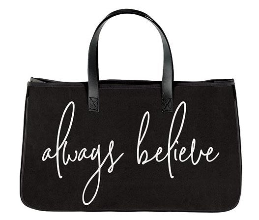 Canvas Tote-Always Believe-Black (20" x 11" w/6"Gusset)