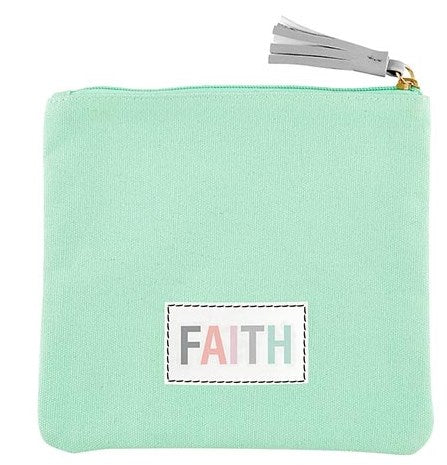 Canvas Pouch-Faith-Mint Green (8" x 7")