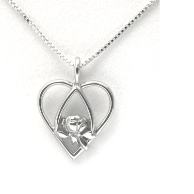Pendant-Memorial Tear Rose In Heart w/18" Chain (Sterling Silver)