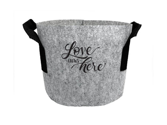 Grow Bag-Love Grows Here w/Handles-Gray (1 Gallon)