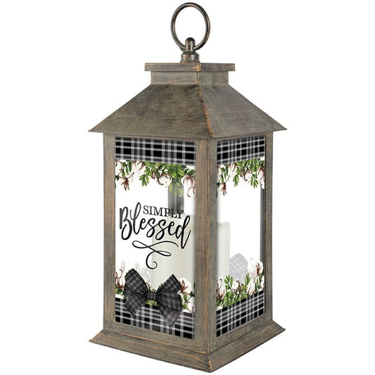 Lantern w/LED Candle & Timer-Simply Blessed (13" x 5.5" x 5.5")