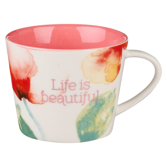 Mug-Life Is Beautiful-Coral Poppies (HFMUG823)