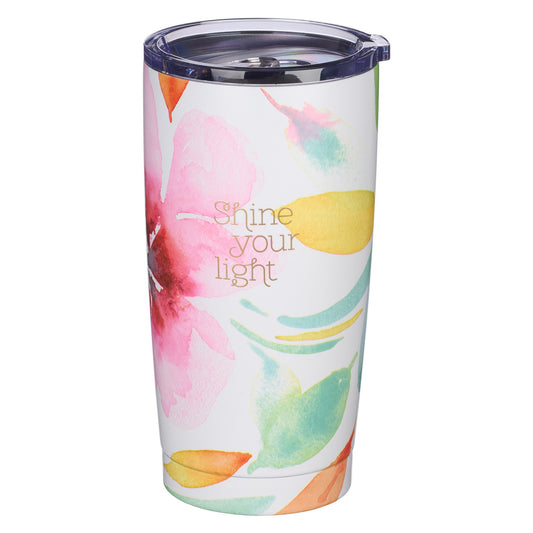 Travel Mug-Pink Daisies/Shine Your Light (Stainless)