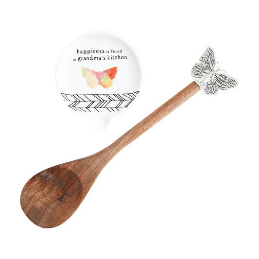 Spoon Rest & Wooden Spoon Boxed Set-Happiness In Grandmas Kitchen (4" Rest)
