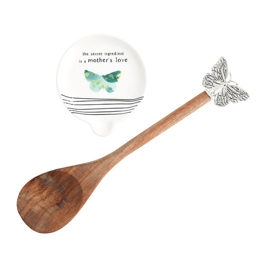 Spoon Rest & Wooden Spoon Boxed Set-Secret Ingredient Is A Mother's Love (4" Rest)