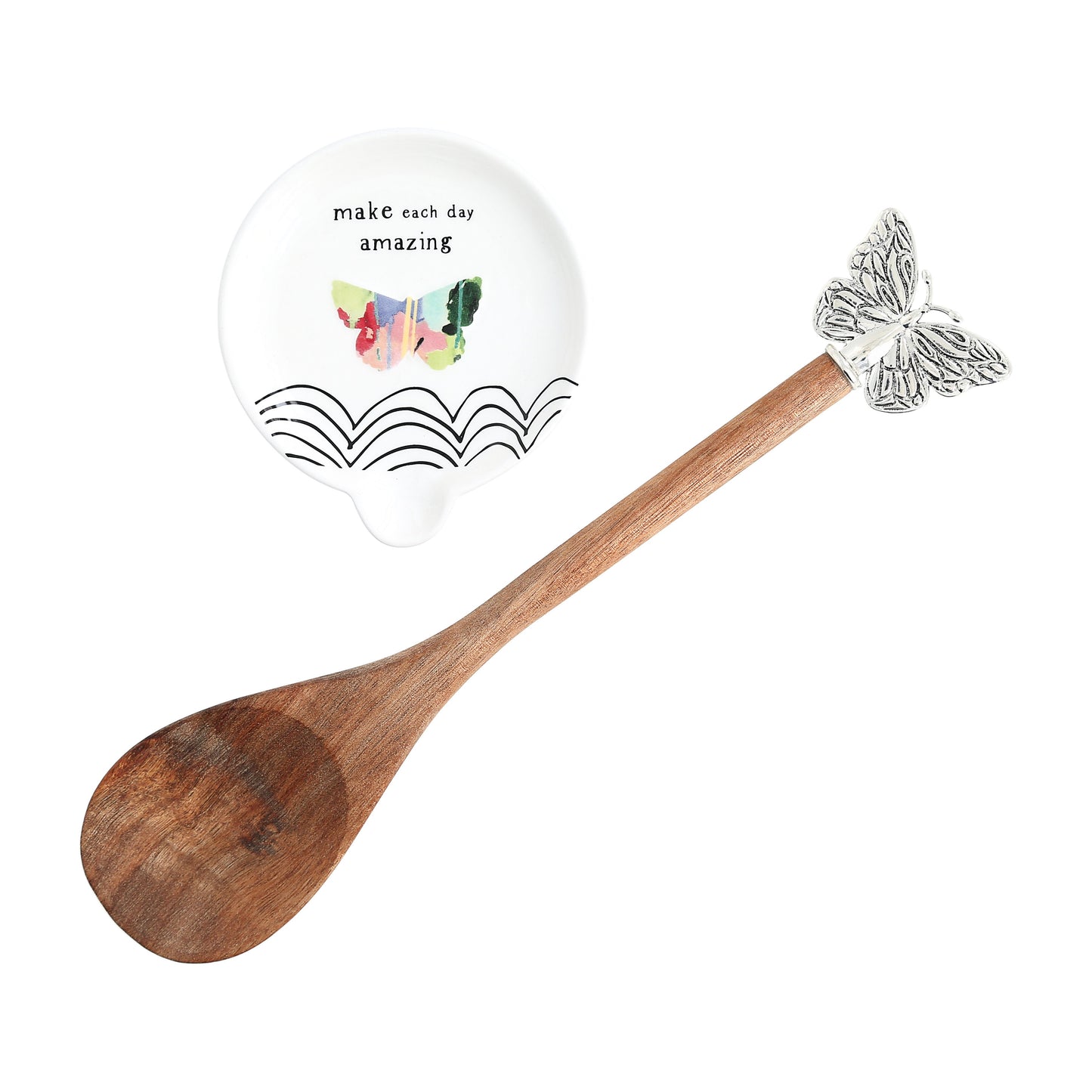 Spoon Rest & Wooden Spoon Boxed Set-Make Each Day Amazing (4" Rest)