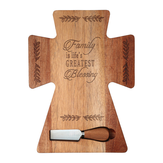 Serving Board w/Spreader-Family Is Life's Greatest Blessing-Cross Shape (9 x 12)
