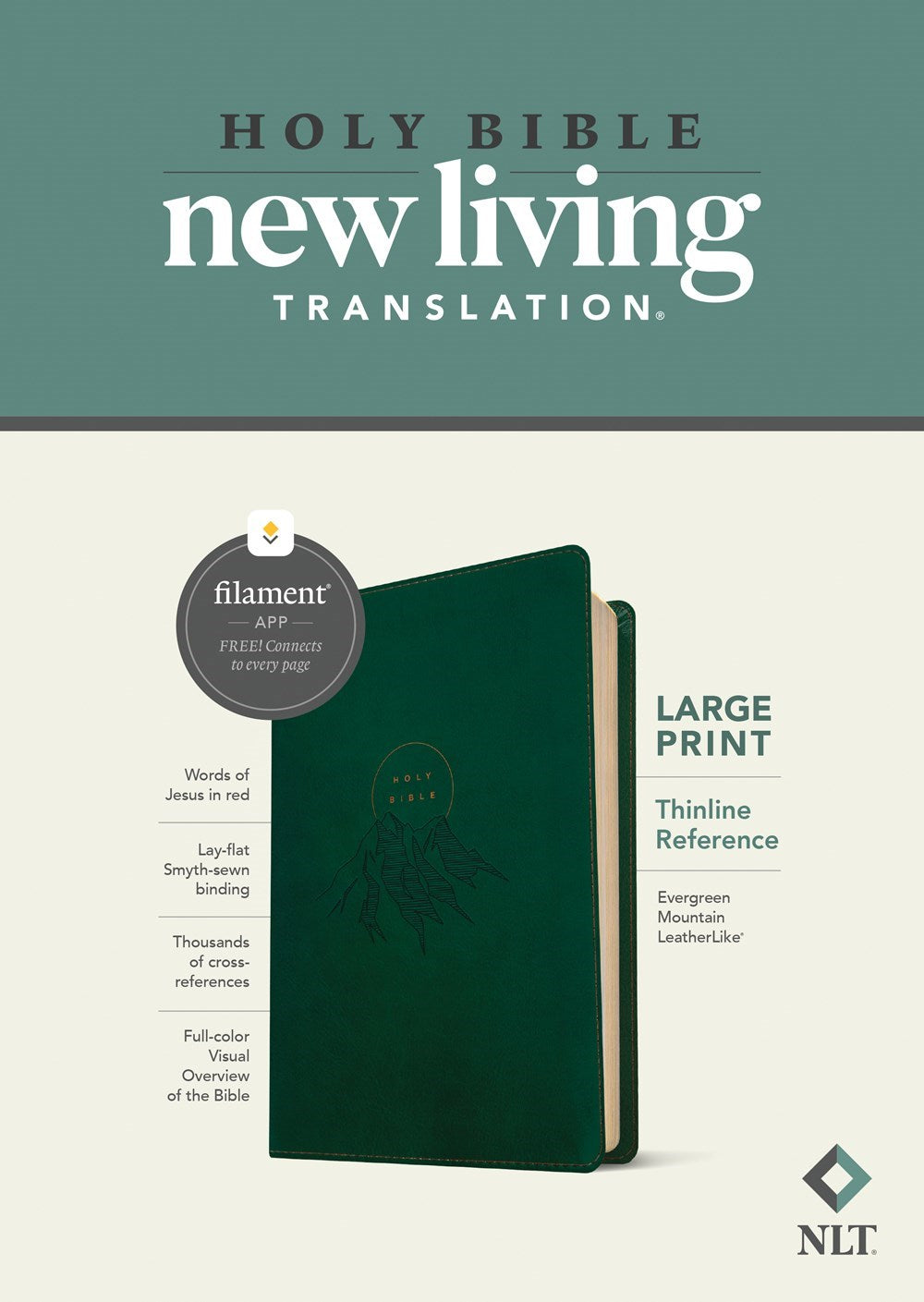 NLT Large Print Thinline Reference Bible  Filament Enabled Edition-Evergreen Mountain LeatherLike