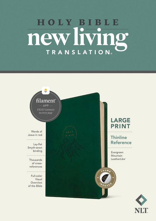 NLT Large Print Thinline Reference Bible  Filament Enabled Edition-Evergreen Mountain LeatherLike Indexed