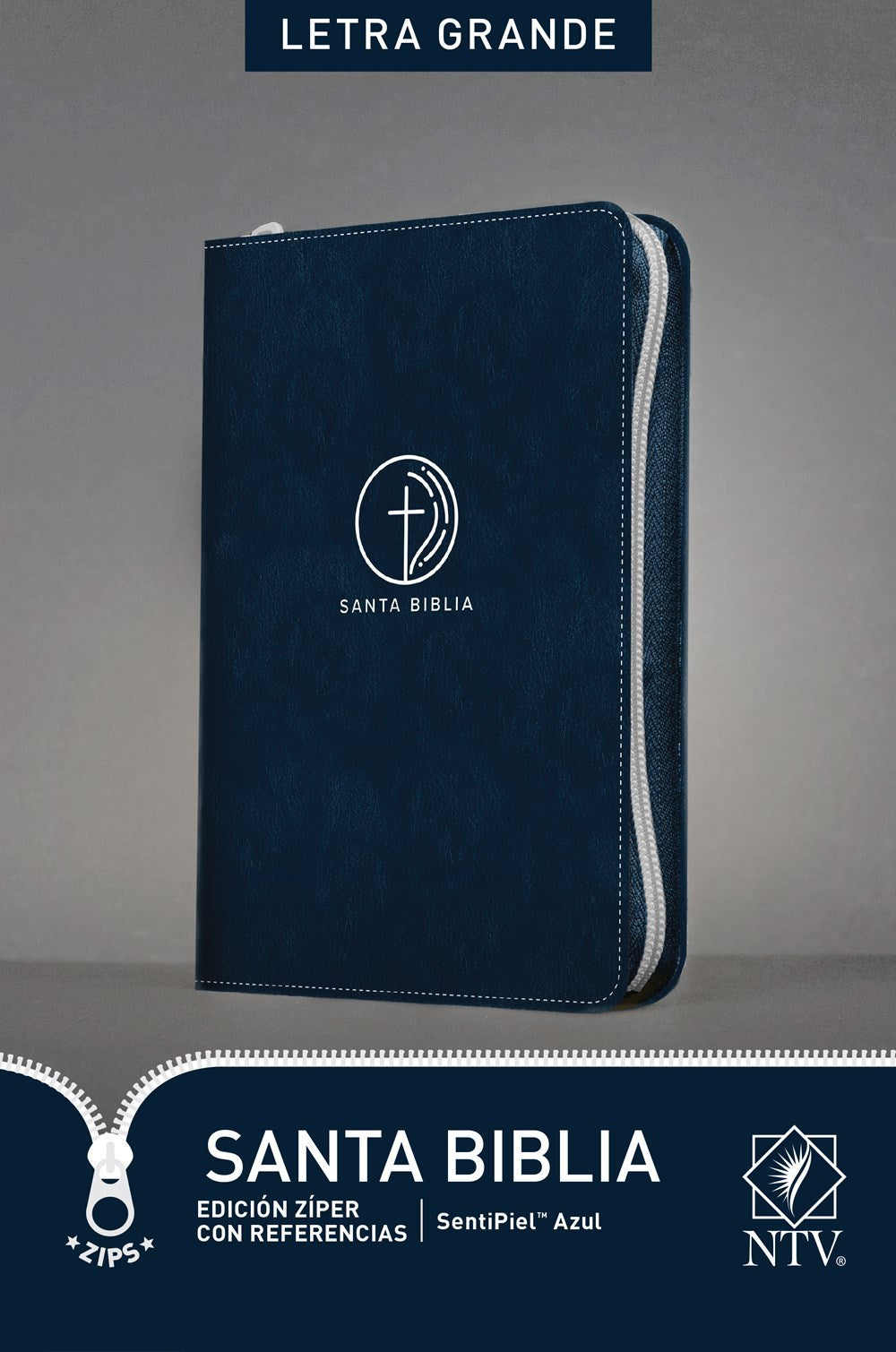 NTV Large Print Reference Bible (Santa Biblia Edicion ziper con referencias)-Blue LeatherLike