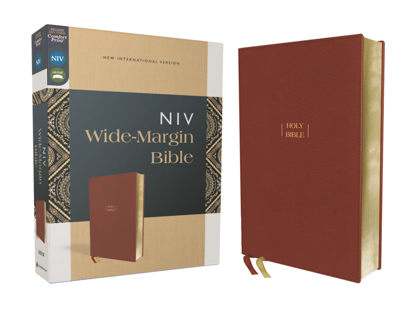 NIV Wide Margin Bible (Comfort Print)-Brown Leathersoft