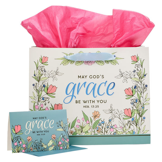 Gift Bag-God's Grace Blue Heb. 13:25-Large (Set Of 3)