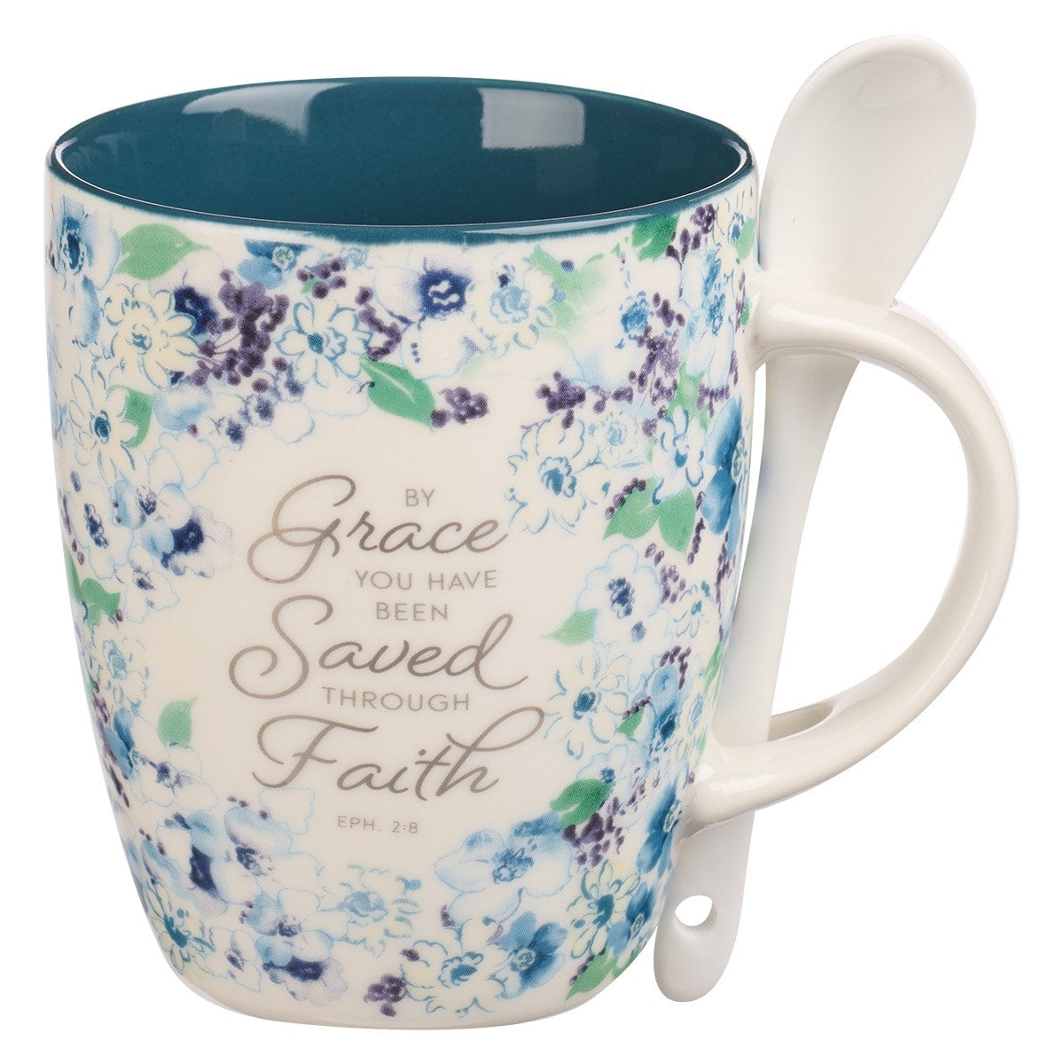 Mug-By Grace w/Spoon (Ephesians 2:8) (MUG849)
