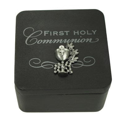 Keepsake Box-First Holy Communion-Black (4" x 4" x 2")
