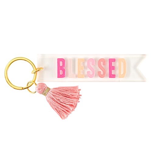 Key Tag-Acrylic w/Tassel-Blessed (4" x 1")