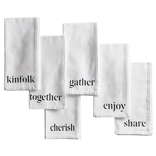 Dinner Napkins-Kinfolk/Gather/Together/Share/Cherish/Enjoy (20" SQ) (Set Of 6)
