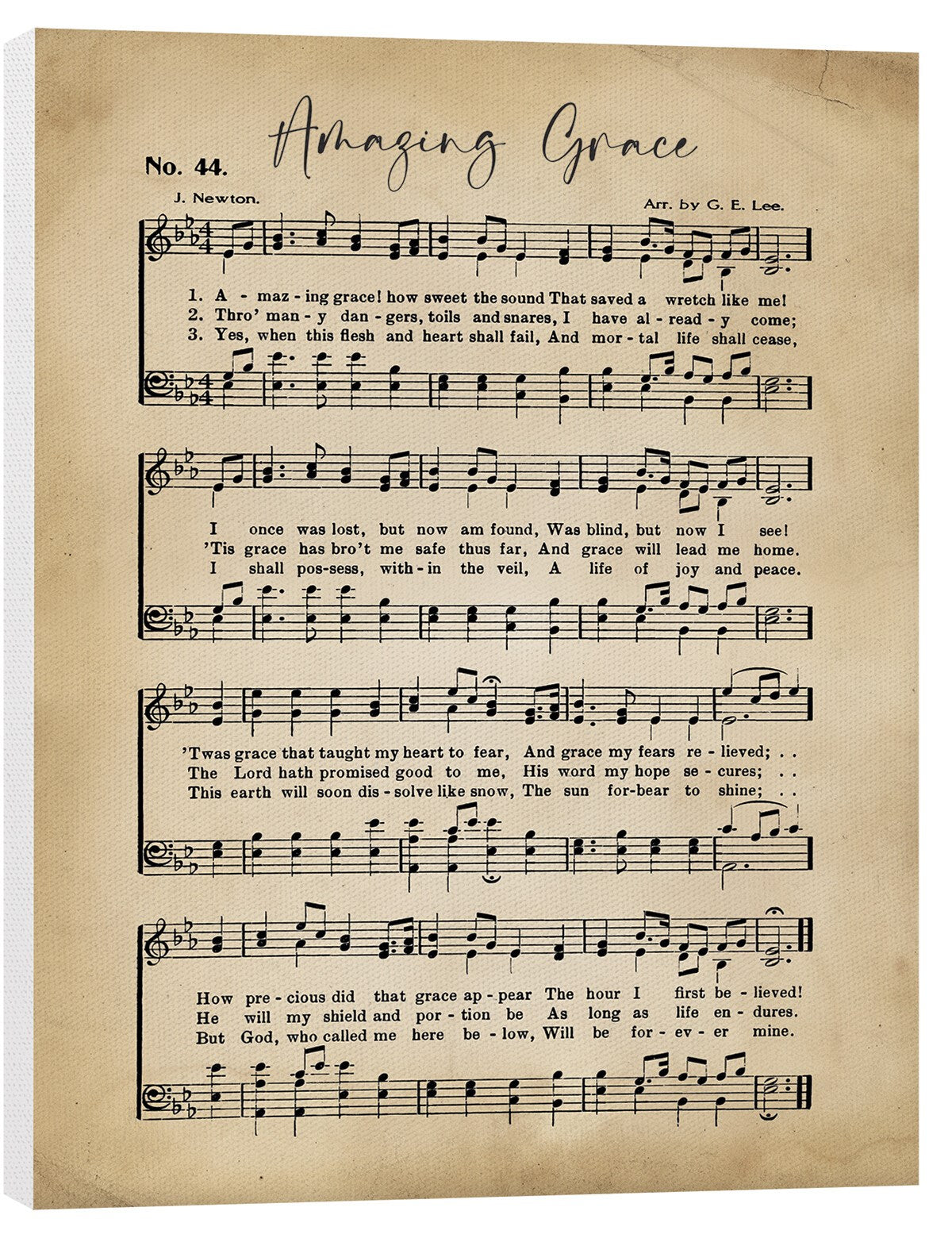 Wall Canvas-Amazing Grace Sheet Music (12" x 15.75")