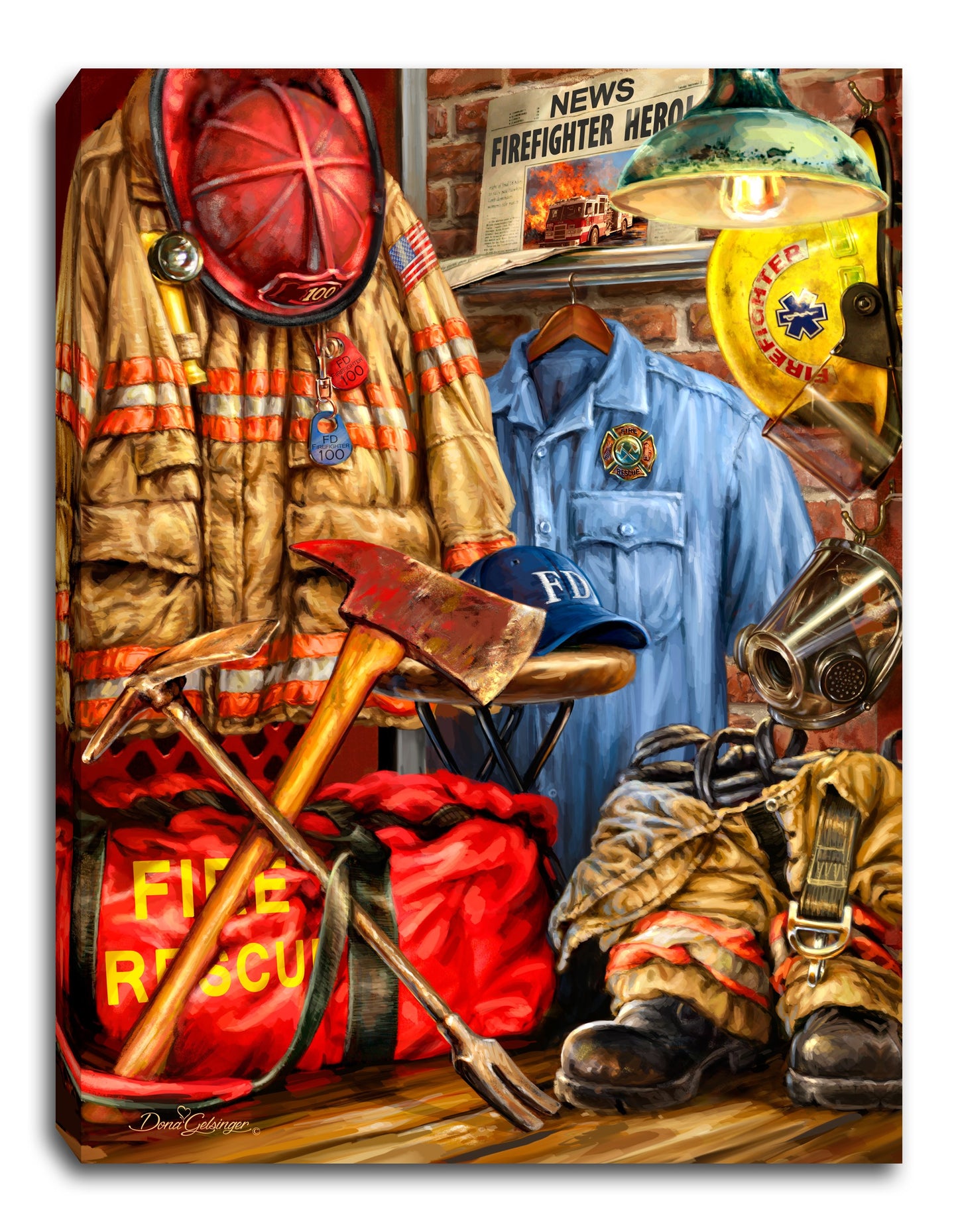 Mini Canvas-Firefighter-LED Tabletop w/Timer (8" x 6")