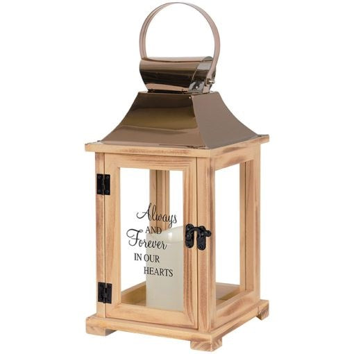 Lantern w/Flameless LED Candle & Timer-Always & Forever In Our Hearts (6.25" x 13.5" x 6.25")