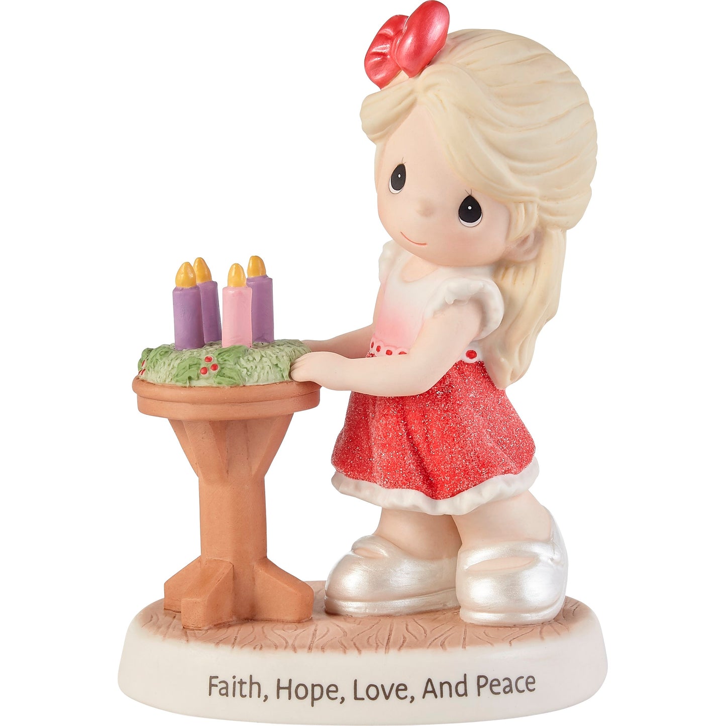 Figurine-Girl w/Advent Wreath/Faith Hope Love And Peace (5.25")