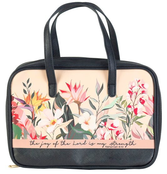 Bible Cover-The Joy Of The Lord-Floral/Black-XLG