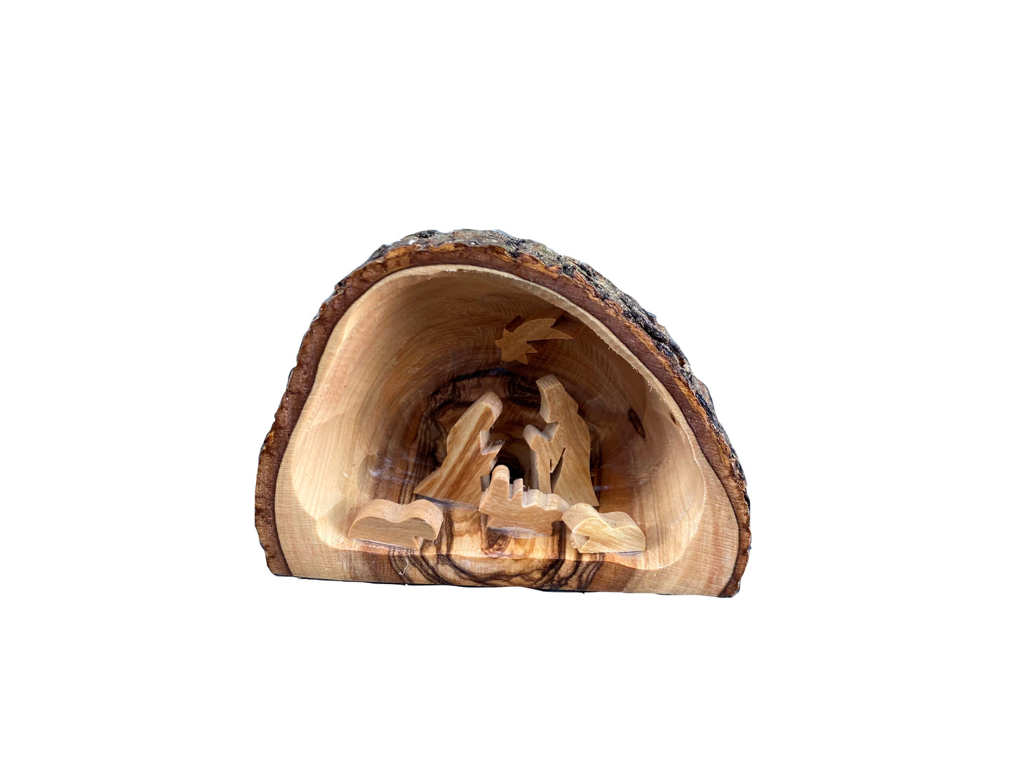 Grotto-Olive Wood-Nativity With Solid Sides (2.75" x 2.75")