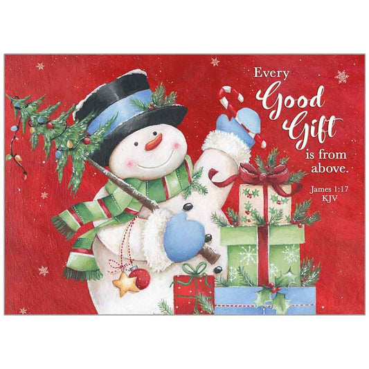 Card-Boxed-Christmas-Snowman With Gifts  (Jon 1:16 NLT)) (Box Of 20)