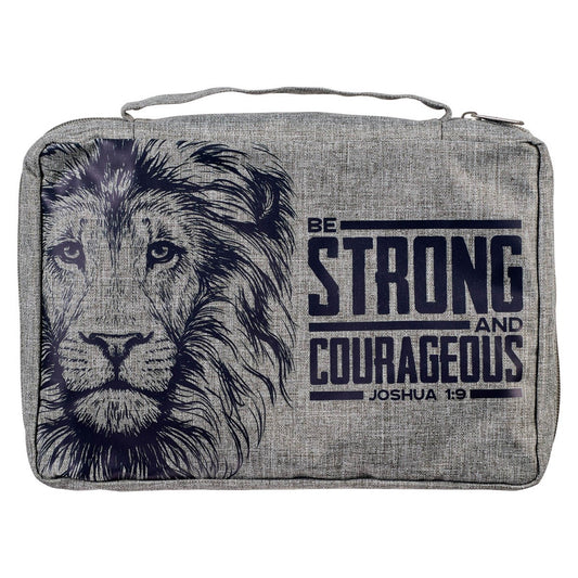 Bible Cover-Value-Strong & Courageous Joshua 1:9-Gray-MED