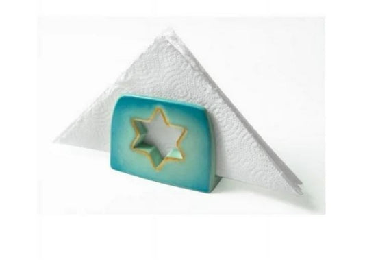 Napkin Holder-Star Of David-Blue & Gold Tones (#71120)