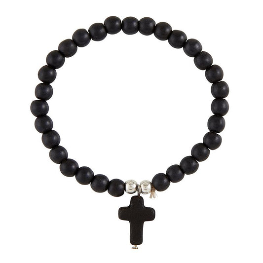 Bracelet-Threads Of Faith-Beaded Cross Bracelet-Black