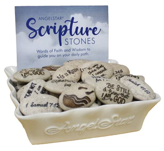 Display-Scripture Stone Assortment w/Ceramic Display & Gift Envelopes (72 Pieces)