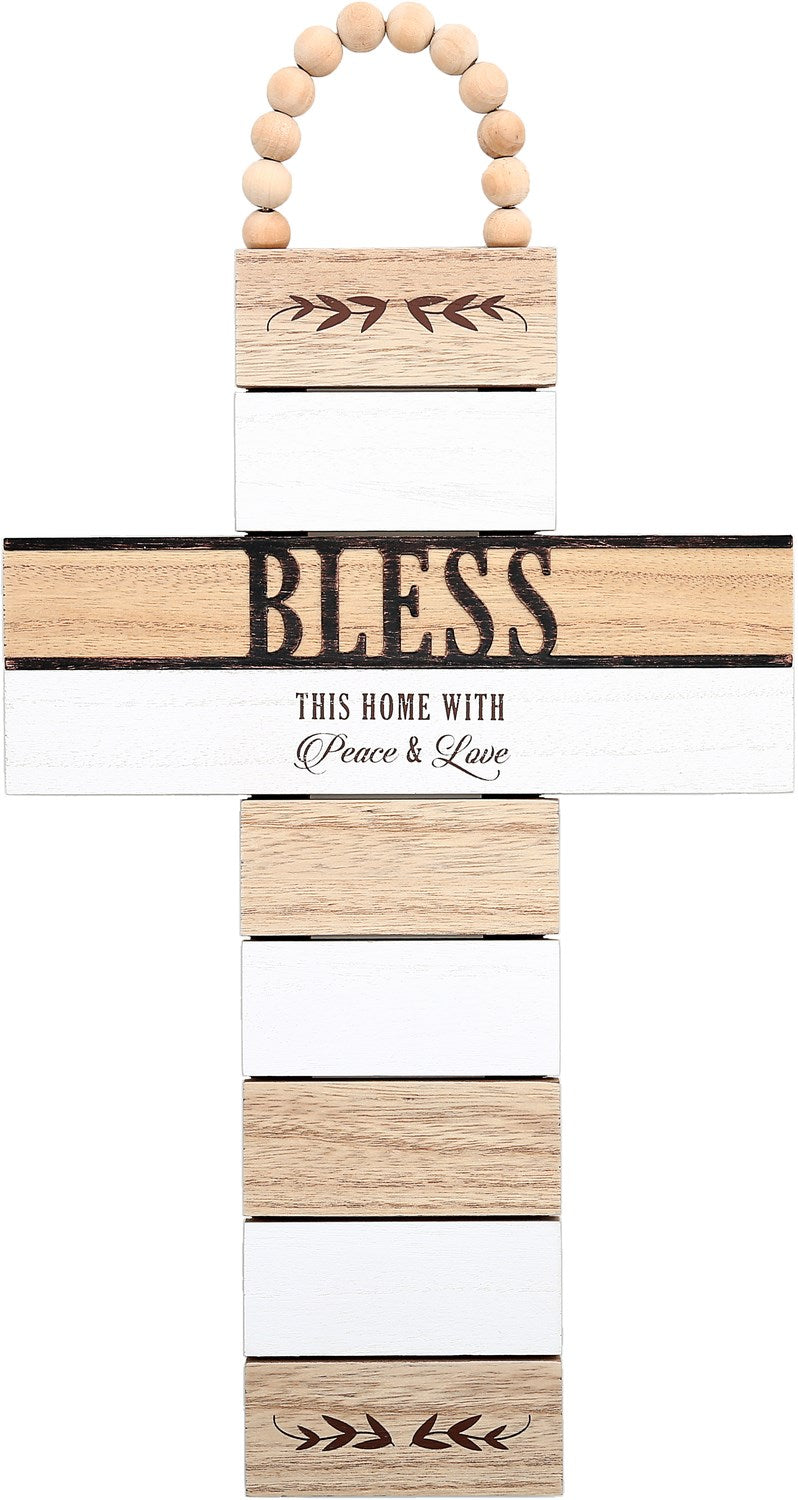Cross Plaque-Bless This Home With Peace & Love (9.75" x 18")
