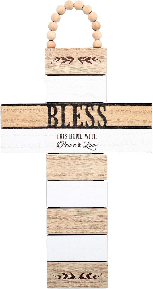 Cross Plaque-Bless This Home With Peace & Love (9.75" x 18")