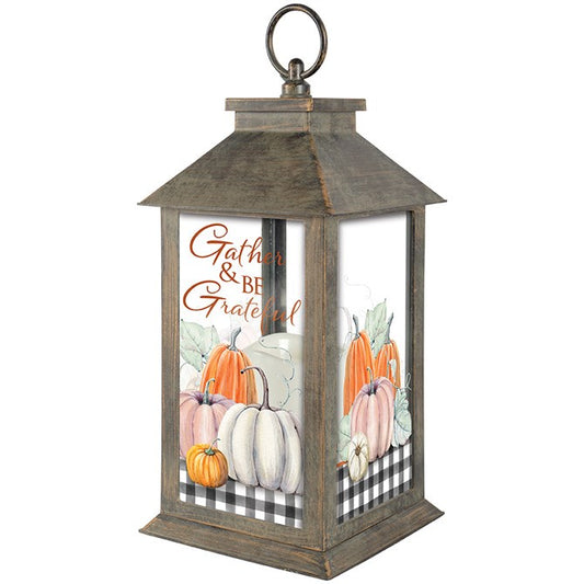 Lantern w/LED Candle & Timer-Grateful Gathering (13" x 5.5" x 5.5")