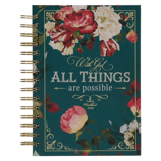 Journal-Wirebound-With God All Things-Teal/Roses