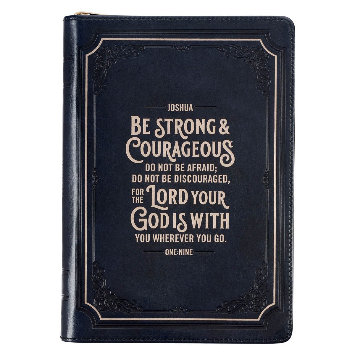 Journal w/Zip Faux Leather-Be Strong Josh. 1:9