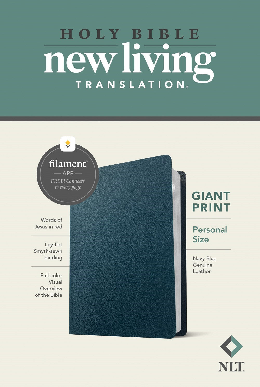 NLT Personal Size Giant Print Bible  Filament Enabled Edition-Navy Blue Genuine Leather