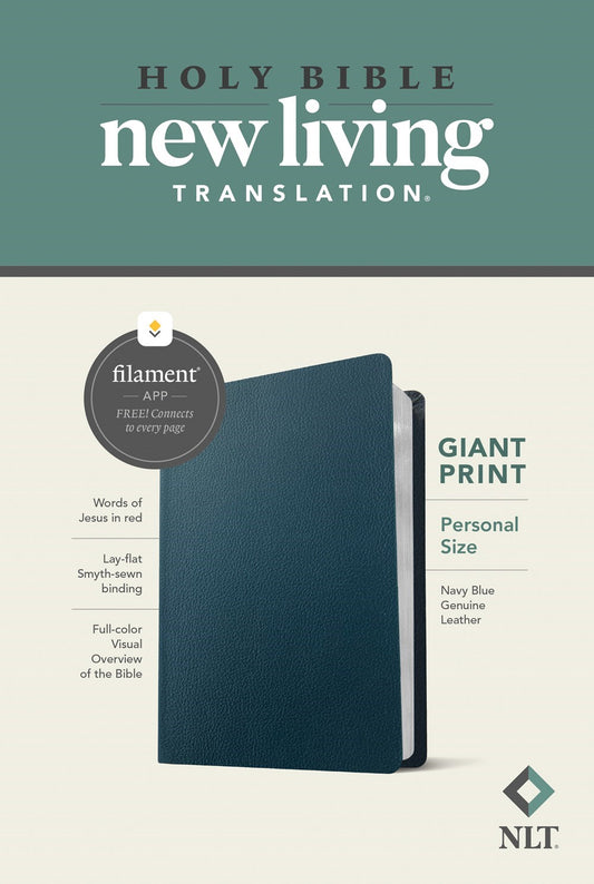 NLT Personal Size Giant Print Bible  Filament Enabled Edition-Navy Blue Genuine Leather