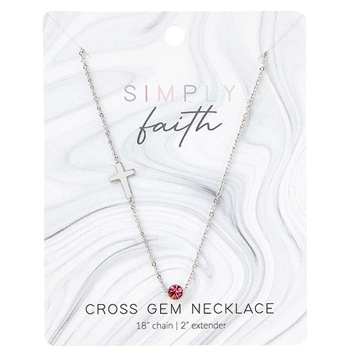 Necklace-Cross Gem-Rose