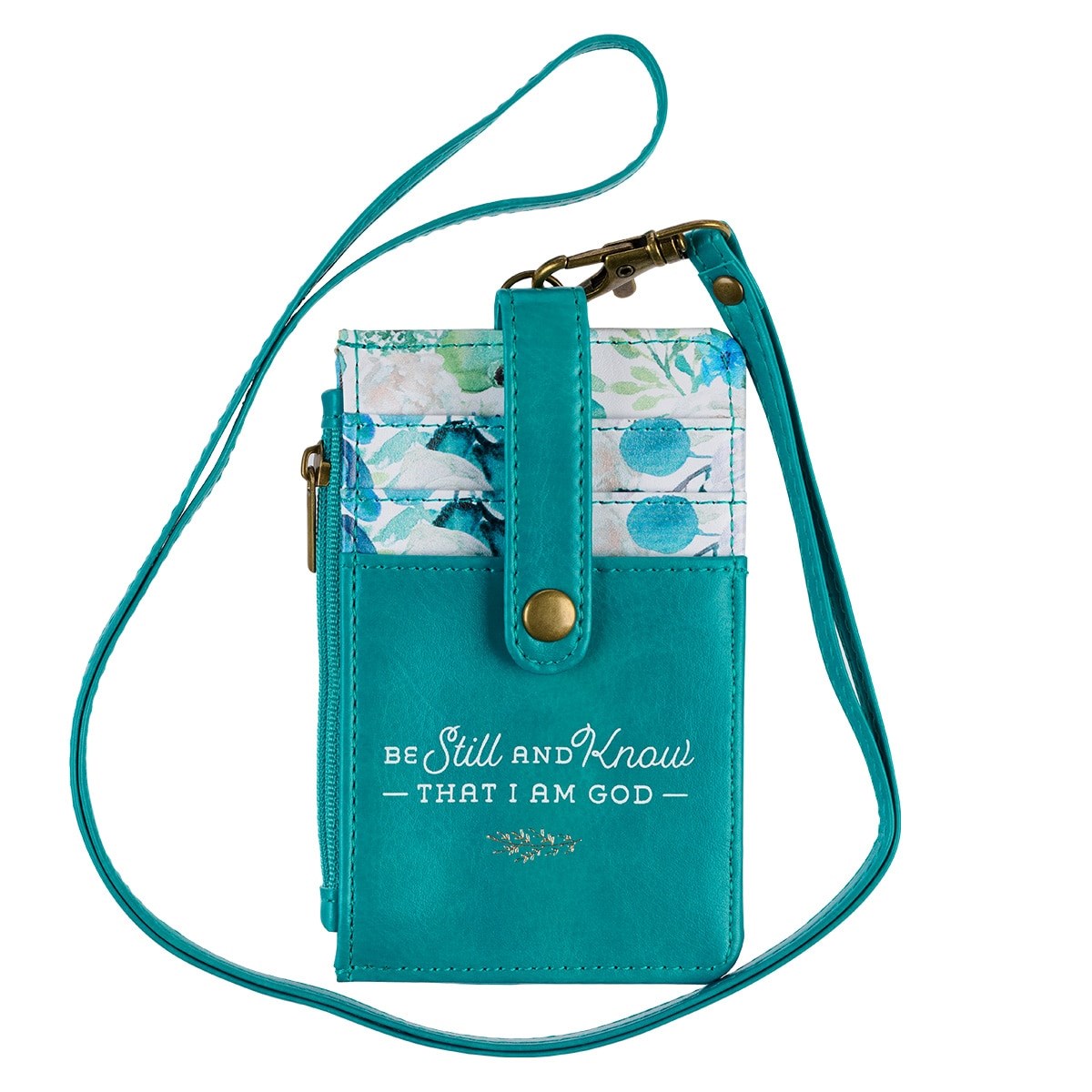ID Card Holder Be Still and Know-Psalm 46:10-Teal/Floral