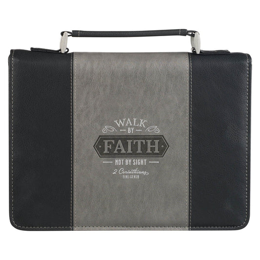 Bible Cover-Walk by Faith-2 Corinthians 5:7-Two-Tone Black-LRG