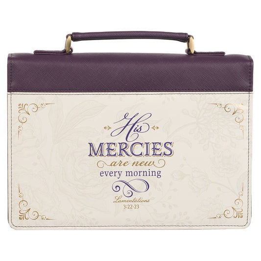 Bible Cover-His Mercies Are New Every Morning (Lamentations 3:22-23)-Dark Amethyst Purple Fashion-Medium