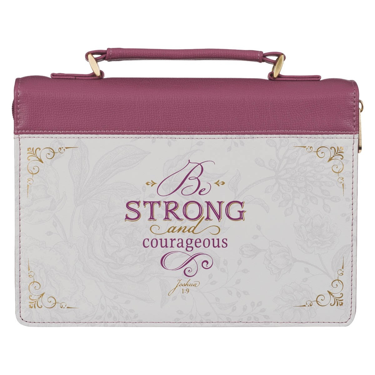 Bible Cover-Be Strong And Courageous (Joshua 1:9)-Topaz Pink Faux Leather Fashion-Medium