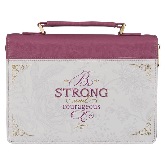Bible Cover-Be Strong And Courageous (Joshua 1:9)-Topaz Pink Faux Leather Fashion-Medium