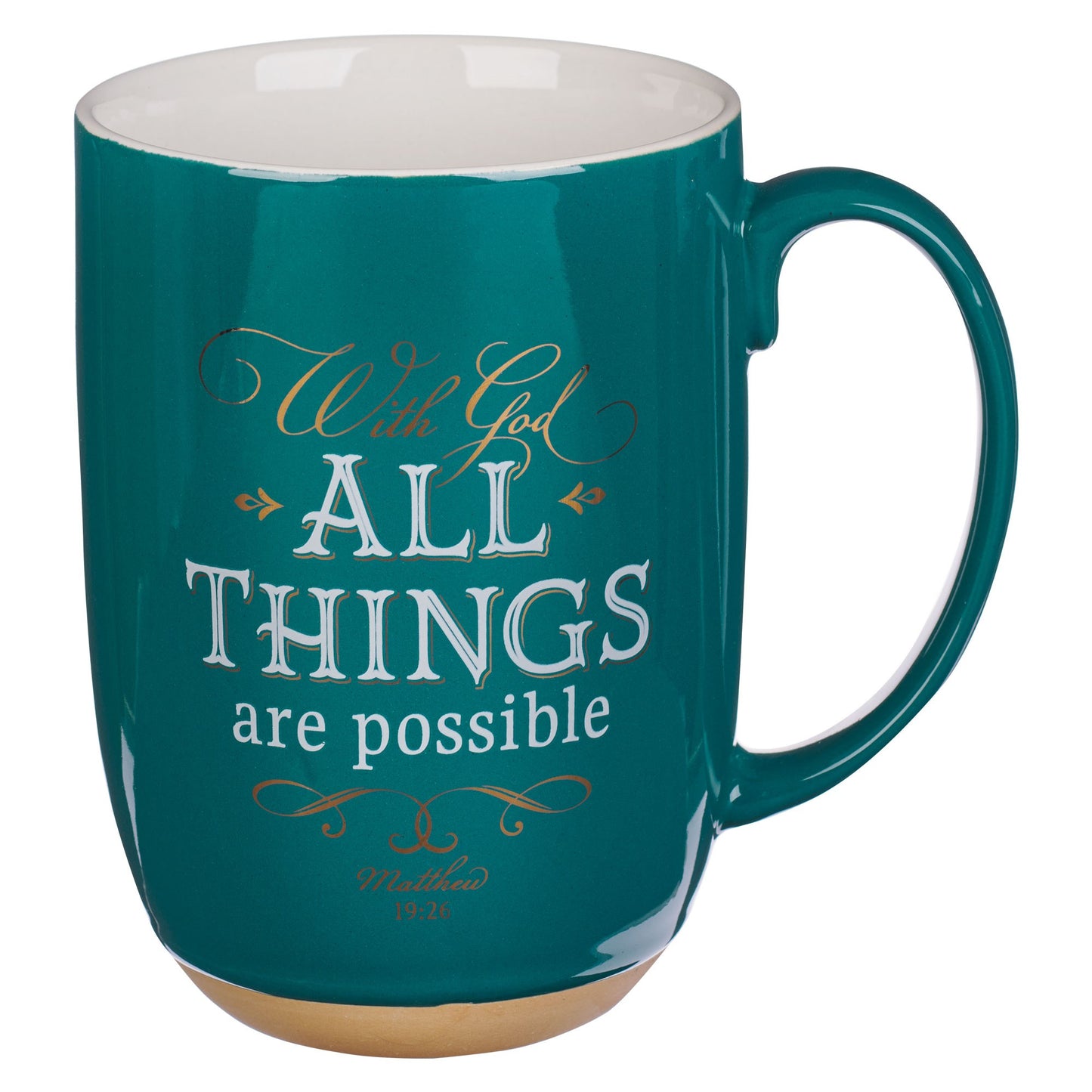 Mug-With God All Things Are Possible (Matthew 19:26)-Green/White w/Clay Base (MUG948)