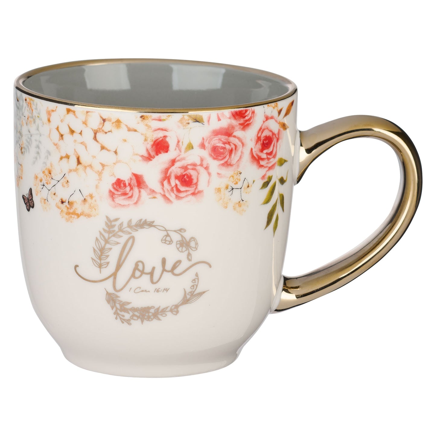 Mug-Love (1Corinthians 16:14)-Red & Orange Floral (MUG893)