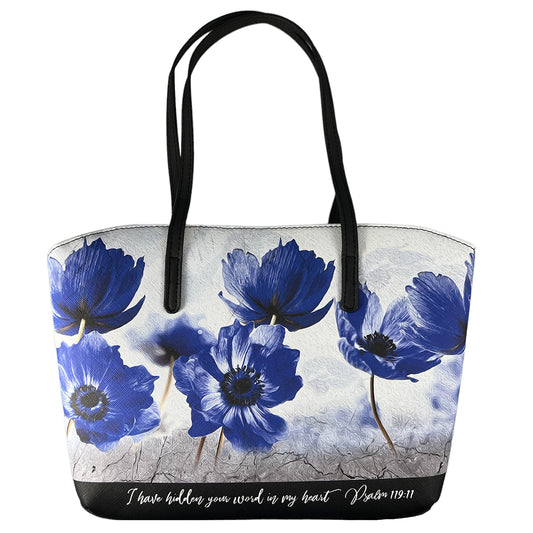 Bible Cover-Wedge Shape-Psalm 119:11-Blue Floral/Black-XLG