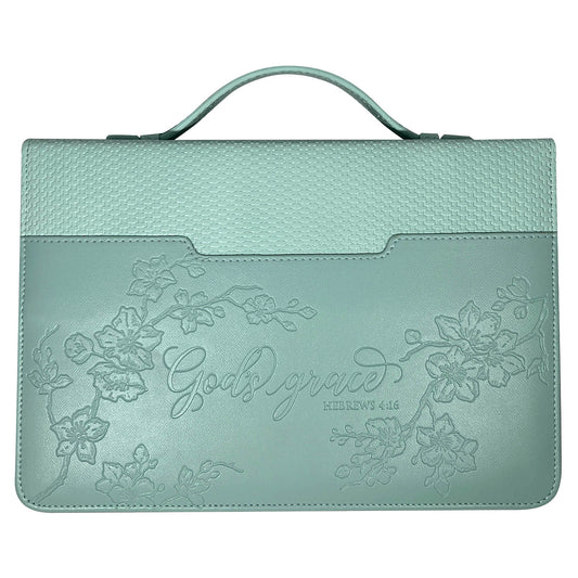 Bible Cover-Debossed w/Weave Pattern-God's Grace-Mint-LRG