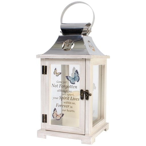 Lantern w/Flameless LED Candle & Timer-Butterfly Memorial/Forever Our Hearts (6.25" x13.5" x 6.25"