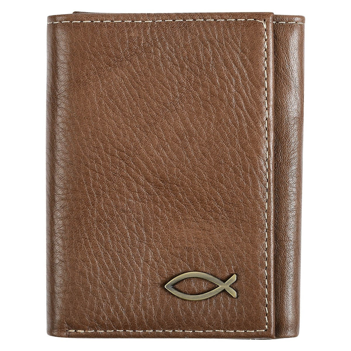 Wallet-Genuine Leather-Trifold Wallet w/Fish Emblem-Brown